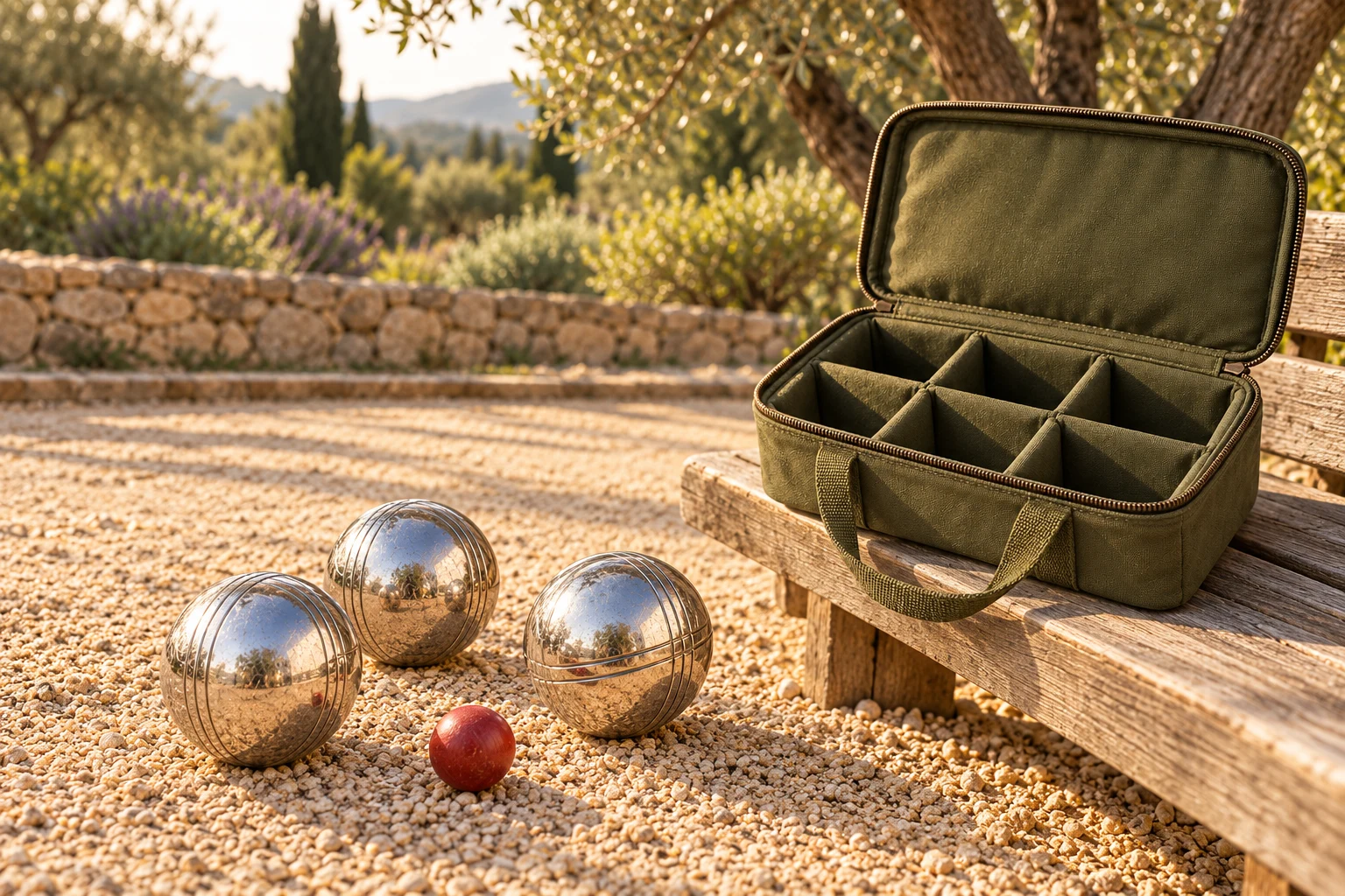 Petanque boules and court accessories collection